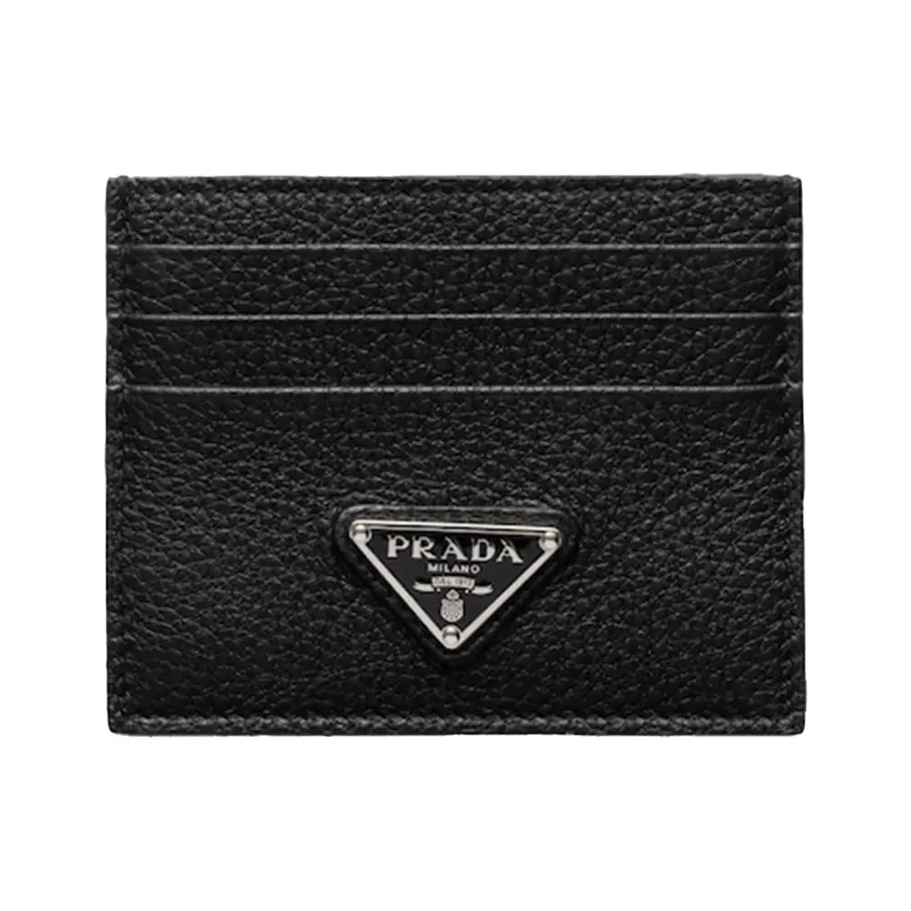 Prada Triangle Logo Moire and Leather Lining Card Holder