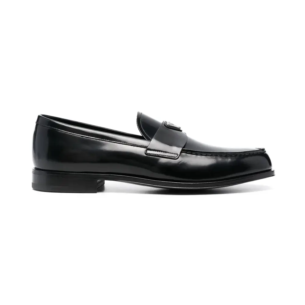 Prada Enamel Triangle Logo Leather Loafers – voilà.id