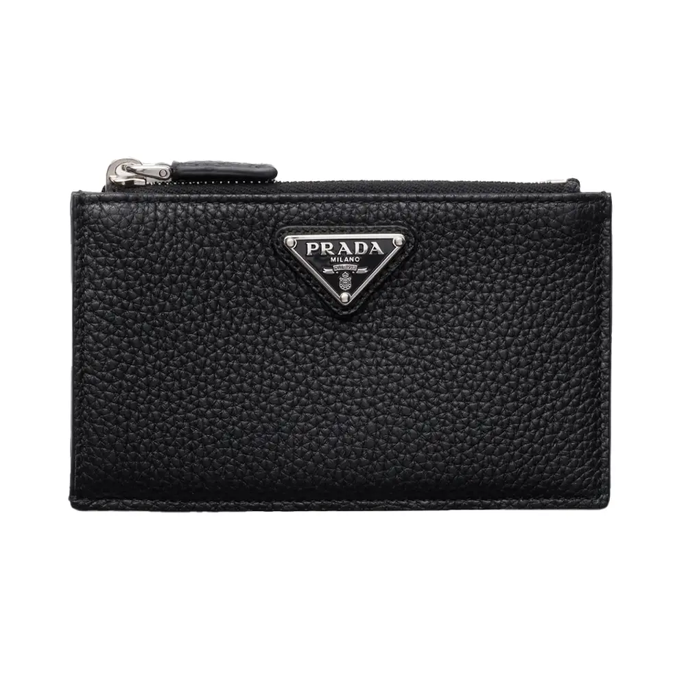 Prada Logo Plaque Saffiano Leather Card Holder Black – voilà.id