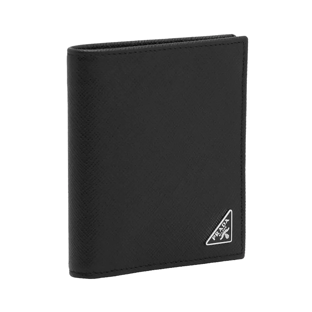 【人気/関税/送料込み】 Prada Saffiano Triangle Logo Wallet B Prada triangle-logo Saffiano Leather Wallet | Black | FARFETCH