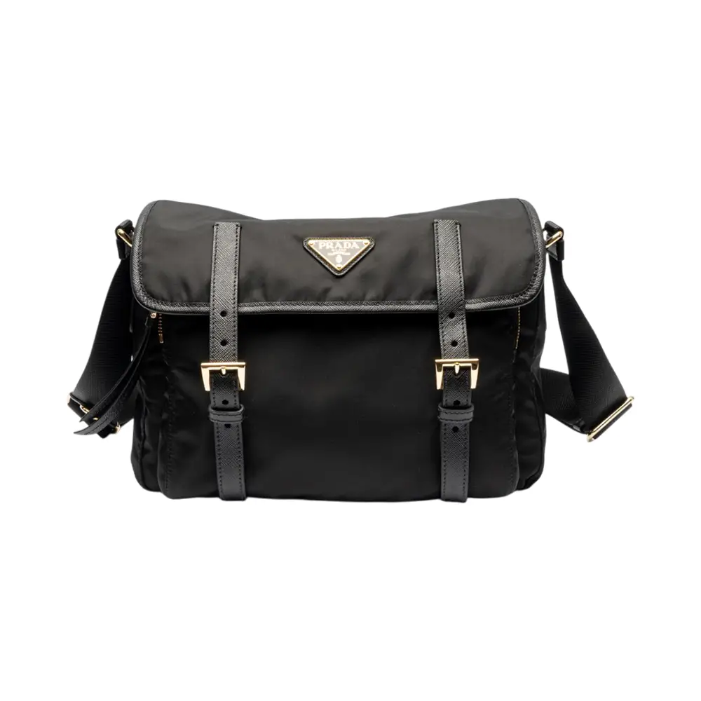 Prada Re-Nylon and Saffiano Leather Messenger Bag Black – voilà.id