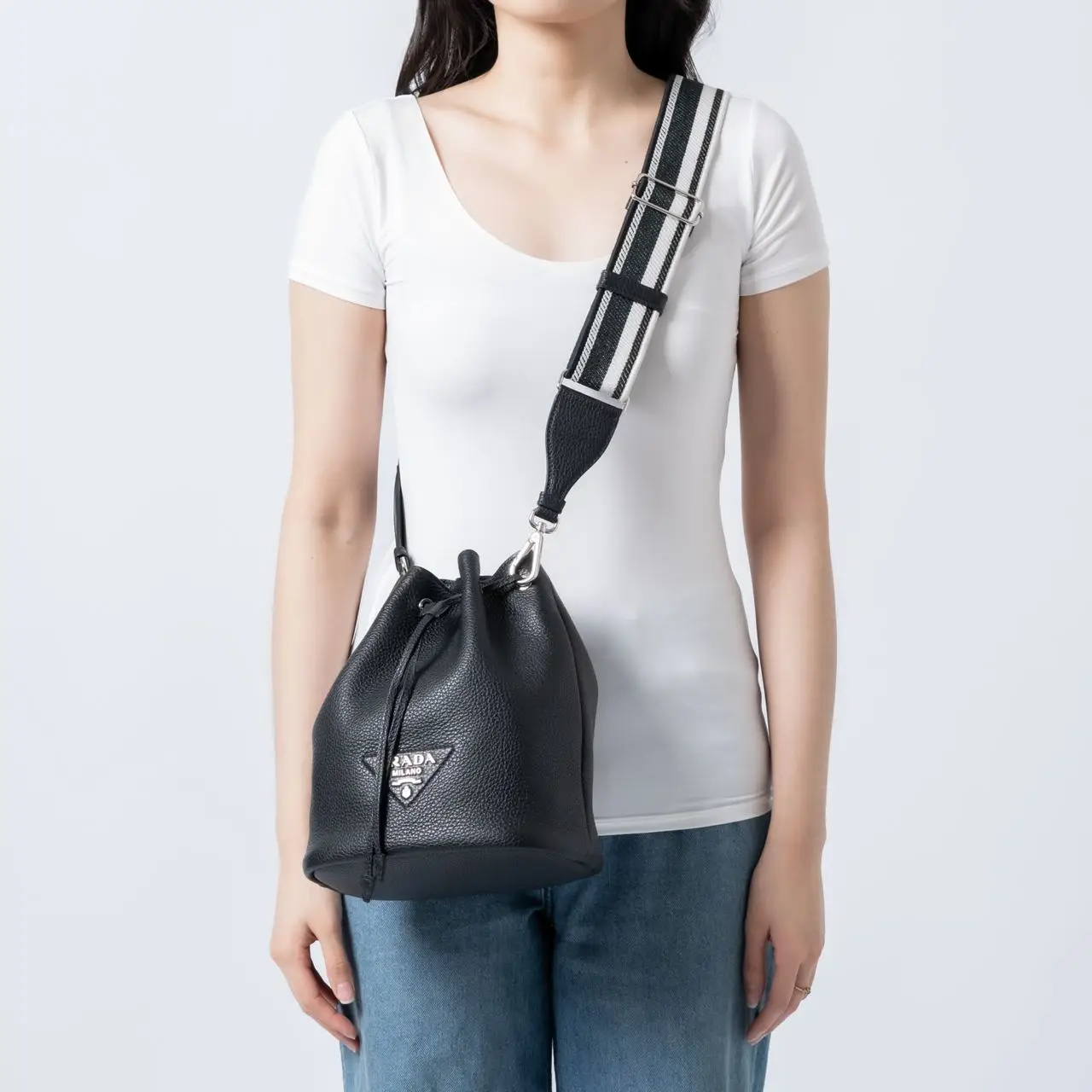 Prada Vitello Dino Leather Bucket Bag Black – voilà.id