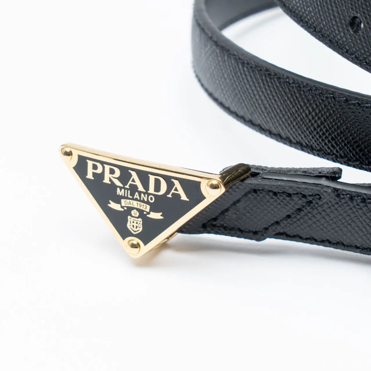 Prada Triangle Buckle Logo Saffiano Leather Belt 15mm Black