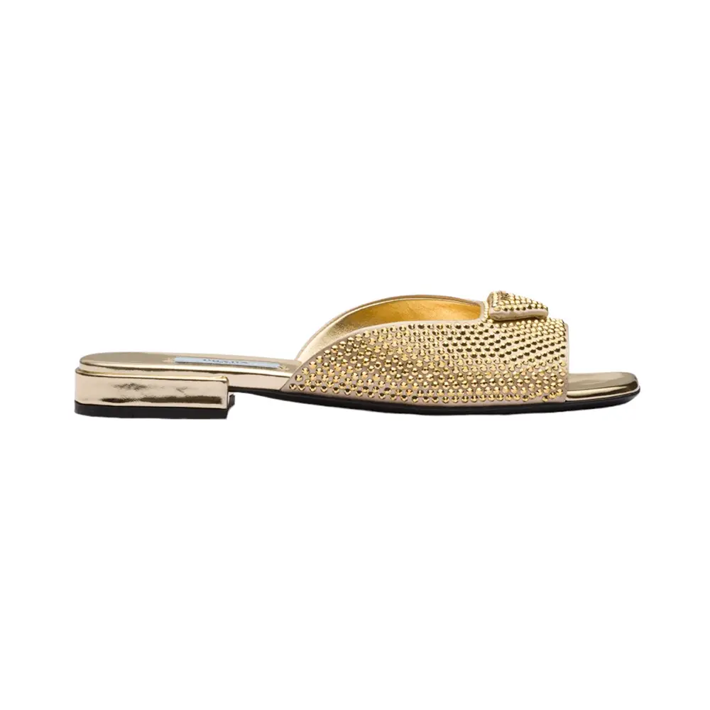 Prada gold flat sandals 2025