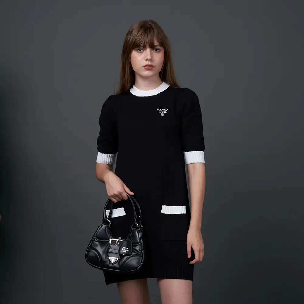 prada 13aw archive two tone knit ニット Grey Cashmere and silk sweater | PRADA