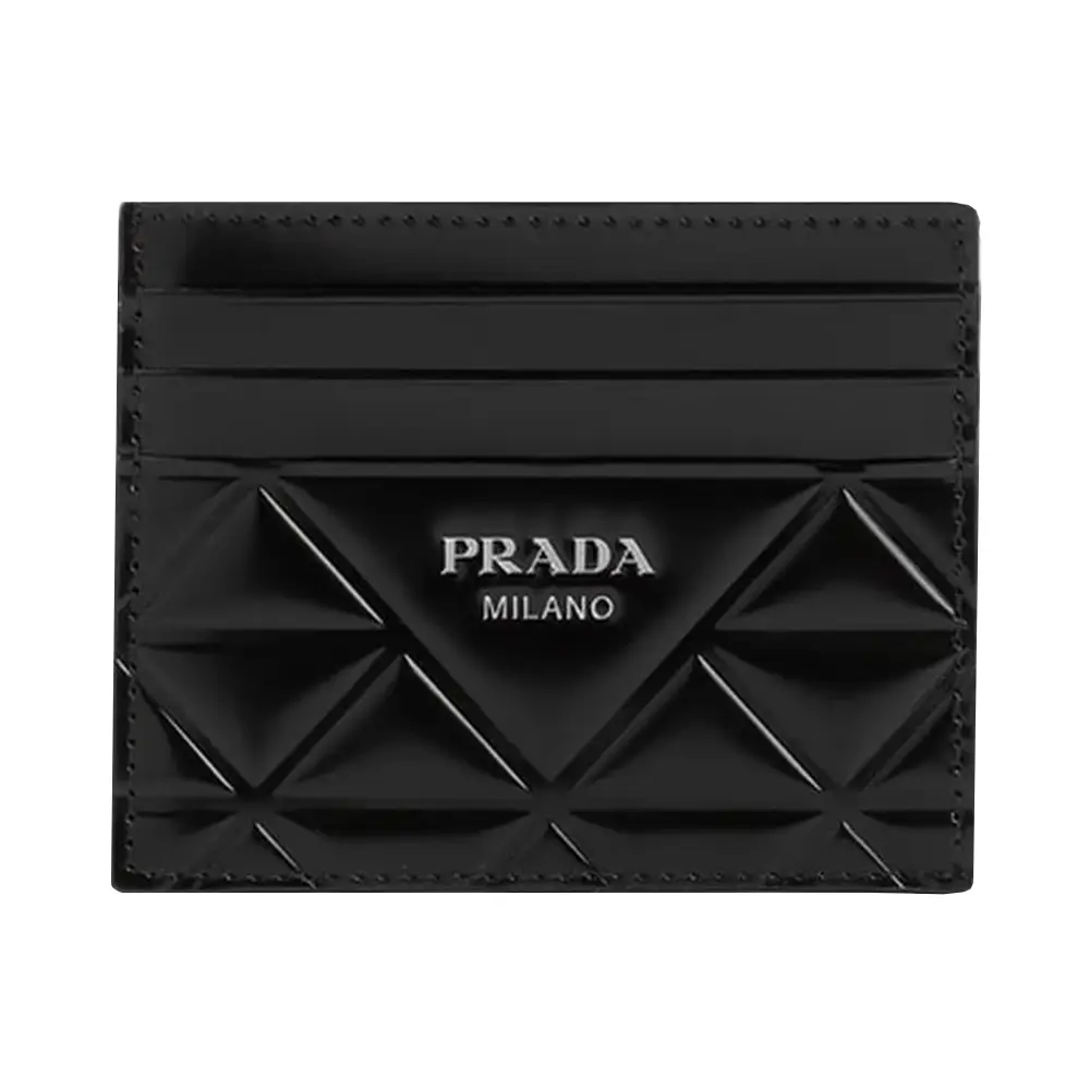 Prada Triangle Logo Moire and Leather Lining Card Holder