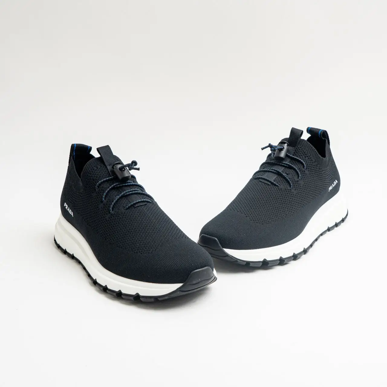 Prada Lace-Up Stretch Knit Sneakers Black – voilà.id