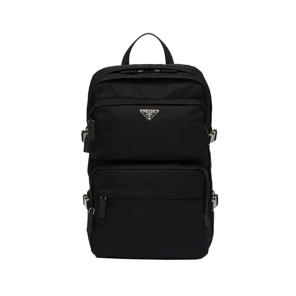 Prada Triangle Logo Re-Nylon and Saffiano Leather Backpack Black
