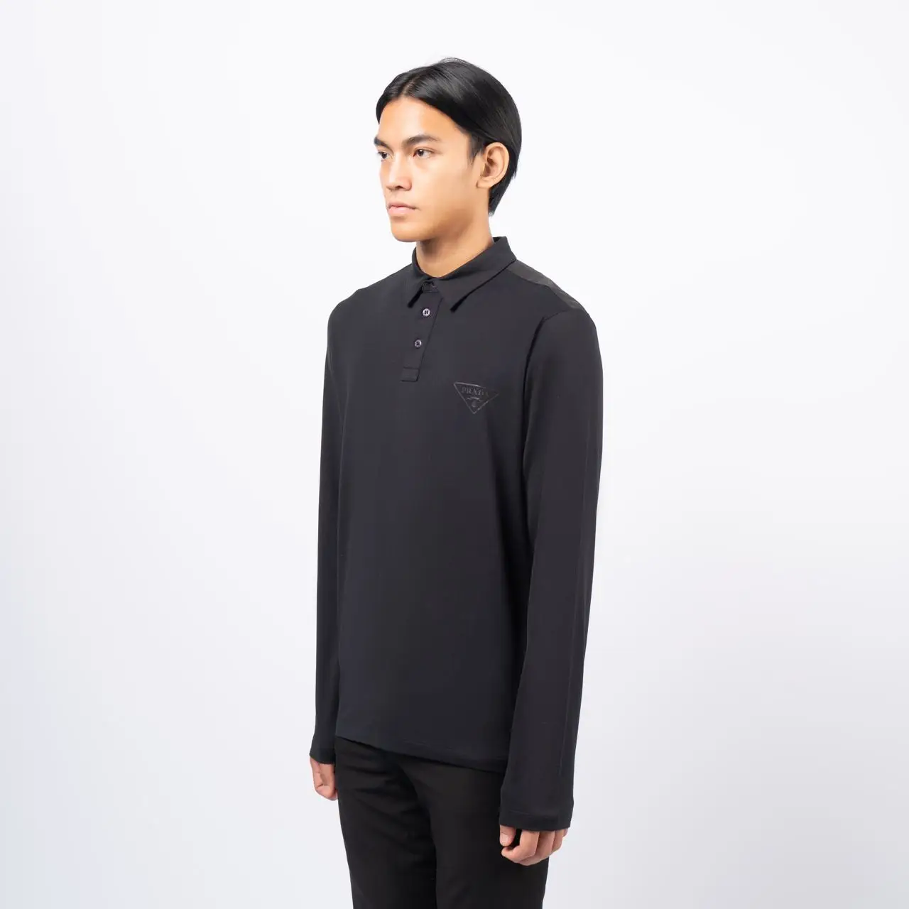 Prada Triangle Logo Cotton Polo Shirt Black – voilà.id