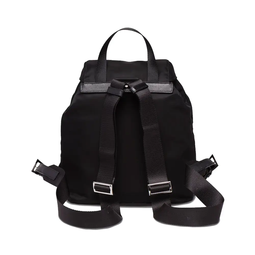 Prada Small Re-Nylon Triangle Metal Logo Backpack Black