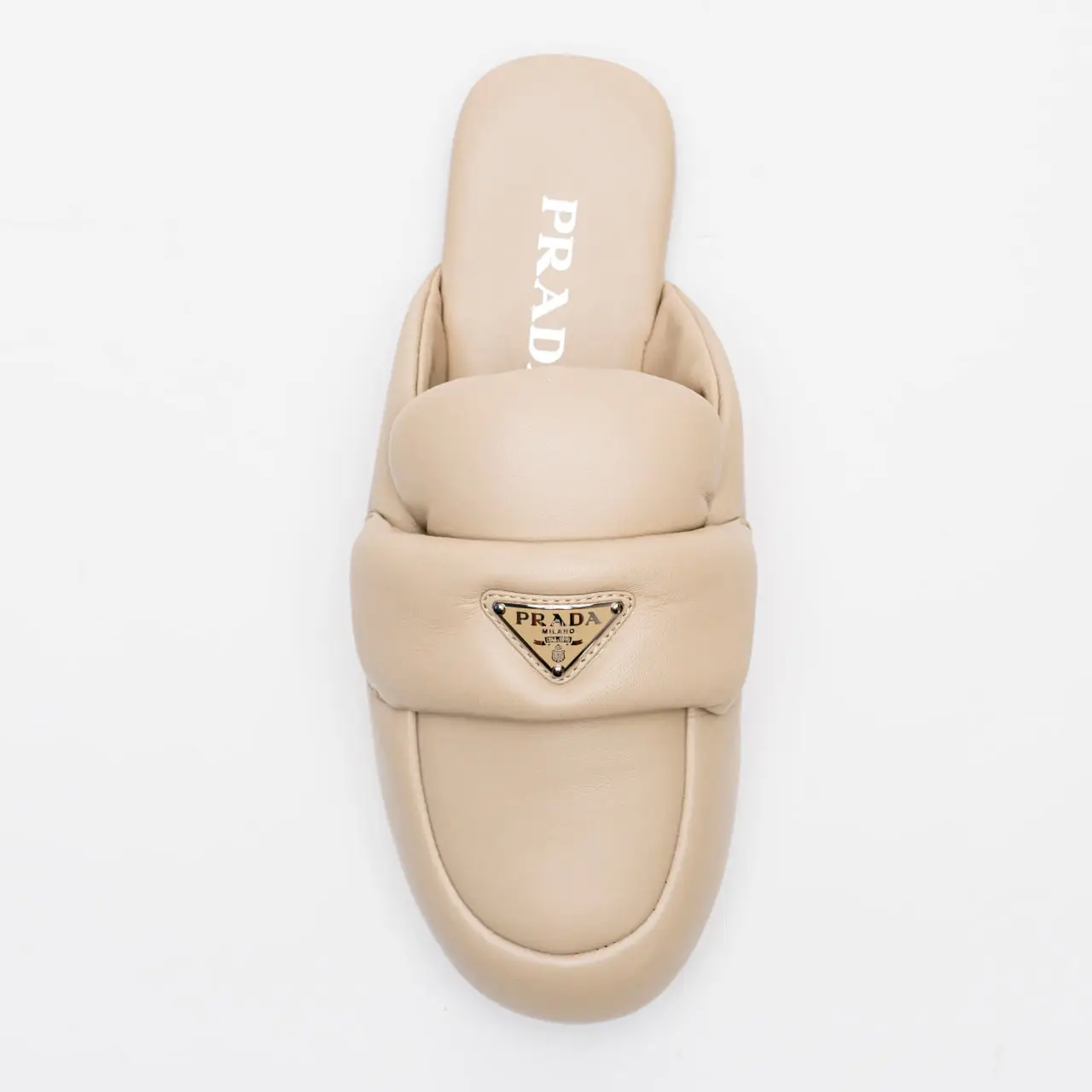 Prada Soft Padded Nappa Leather Sabots Desert Beige – voilà.id