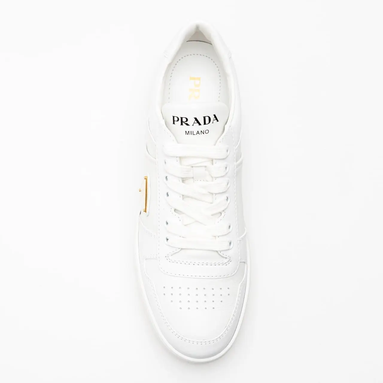 Prada Downtown Bold Perforated Leather Sneakers White – voilà.id