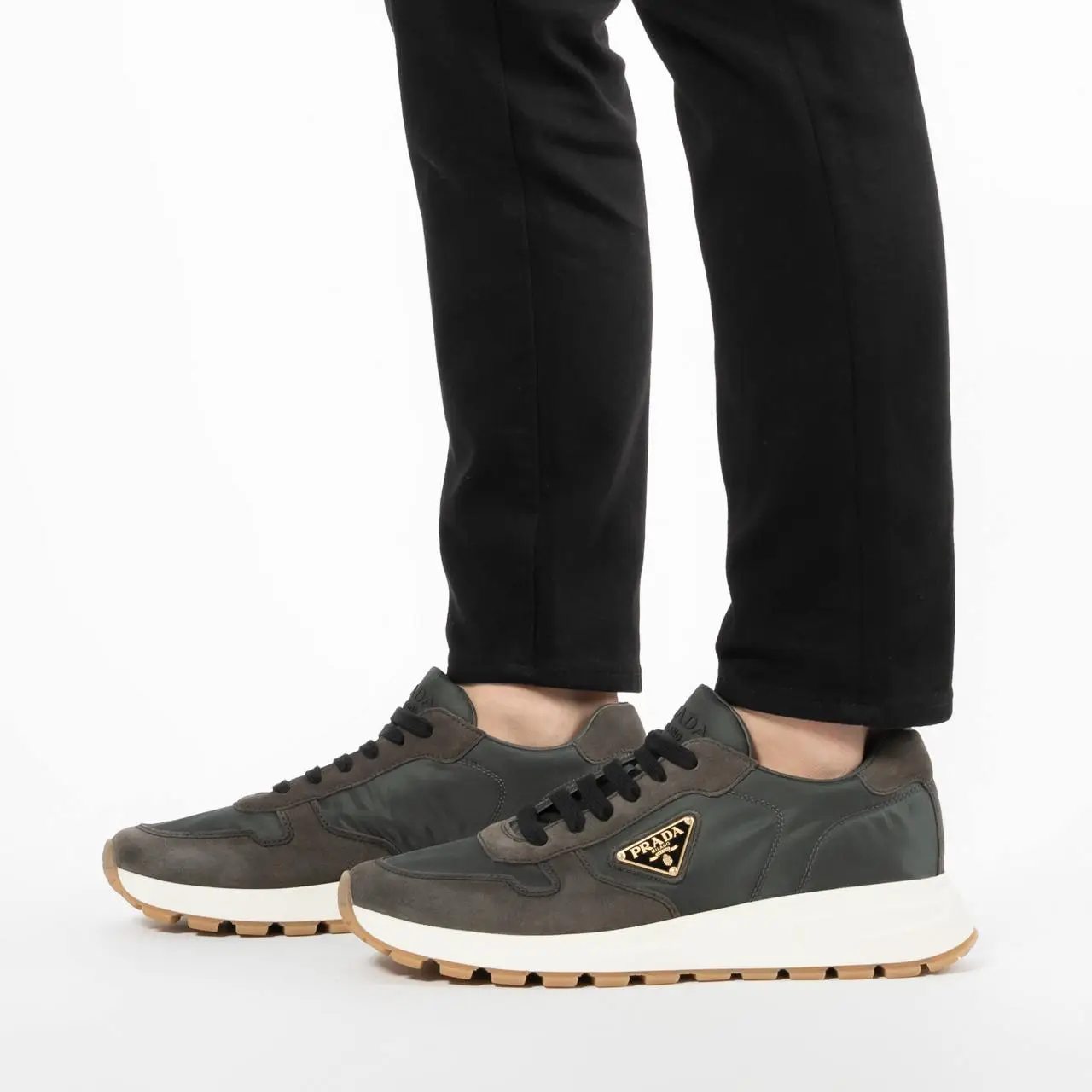 Prada calf suede and fabric sneakers on sale
