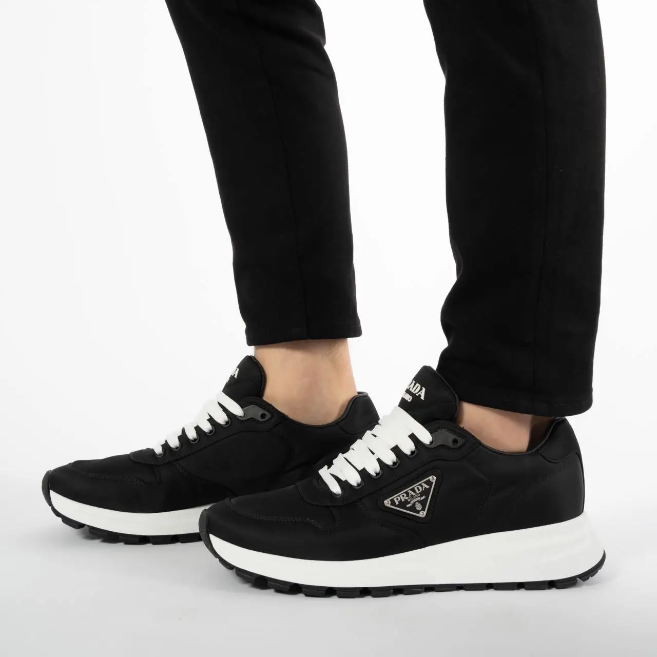Prada Nylon Gabardine Sneakers Black White – voilà.id