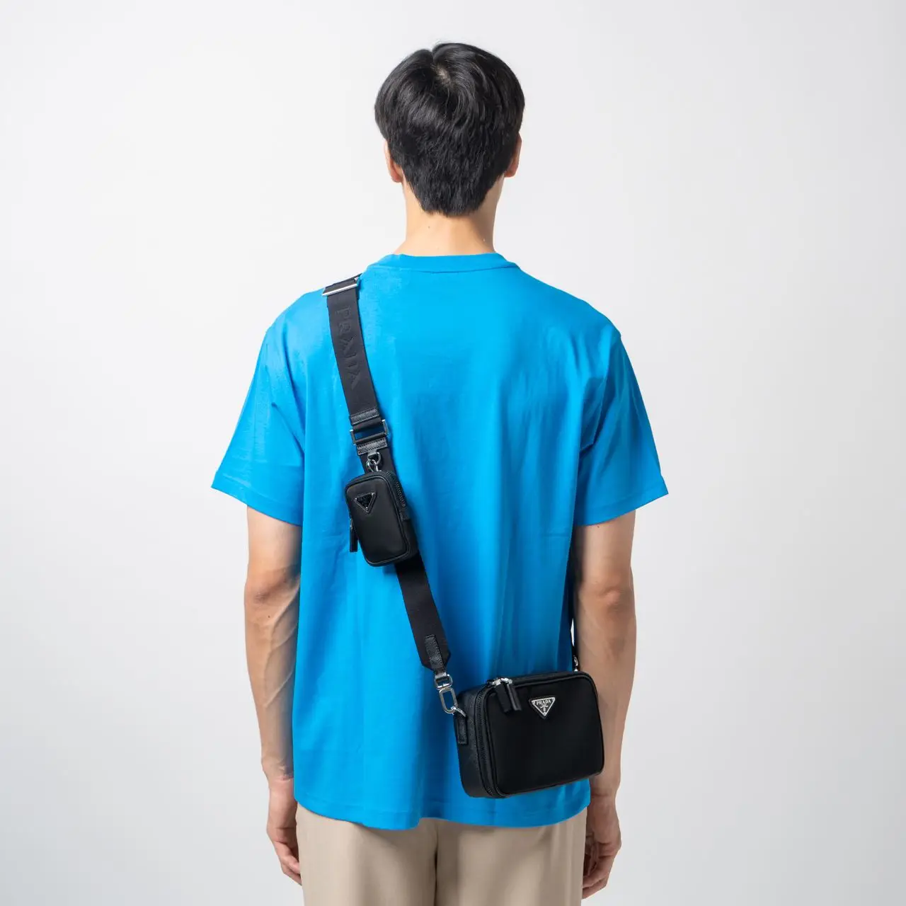 PRADA(プラダ)正規品/関税送料込み Renylon Biker Bag Small 新作【プラダ】Re-Nylon xサフィアーノレザー ショルダーバッグ