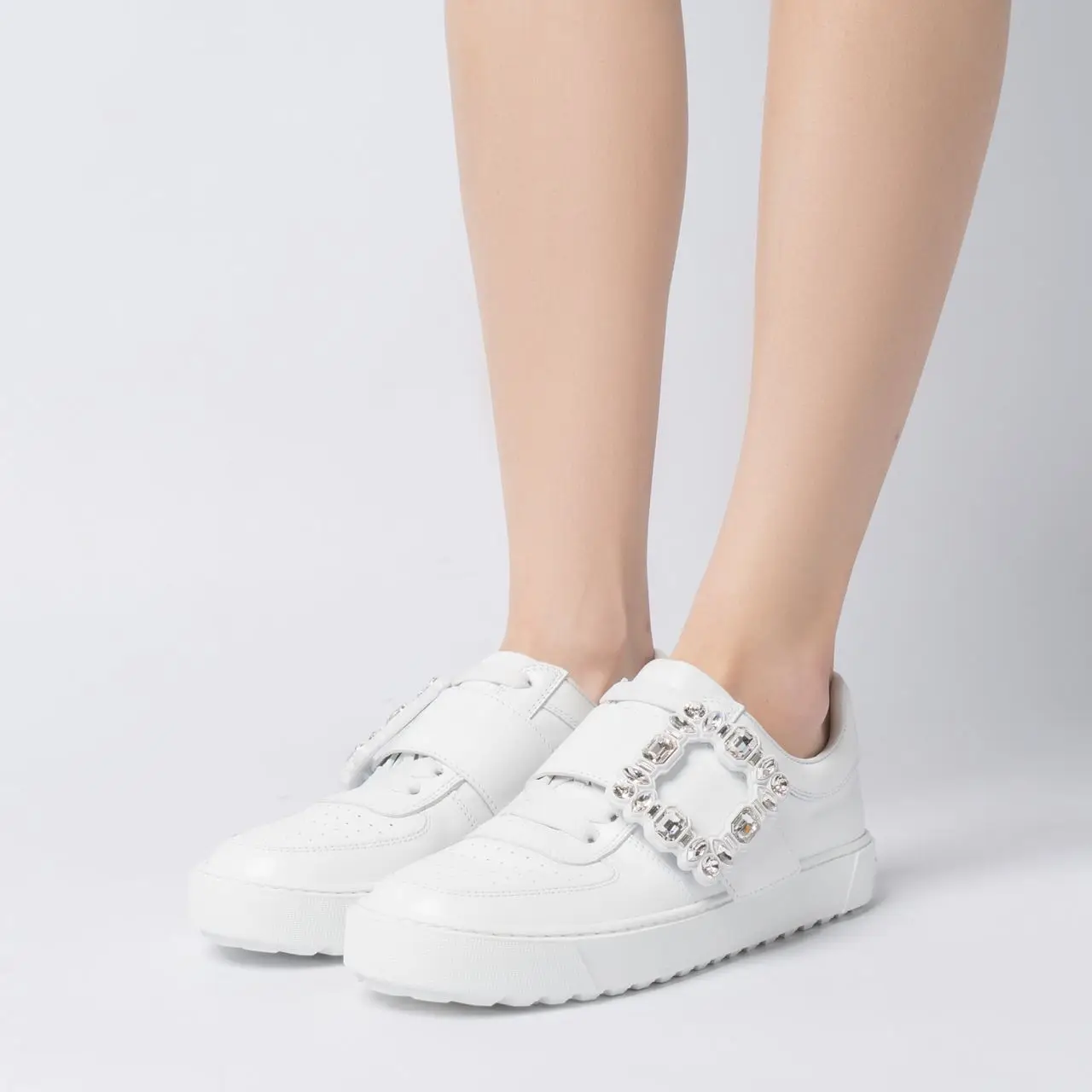 Roger Vivier Very Vivier Strass Buckle Leather Sneakers