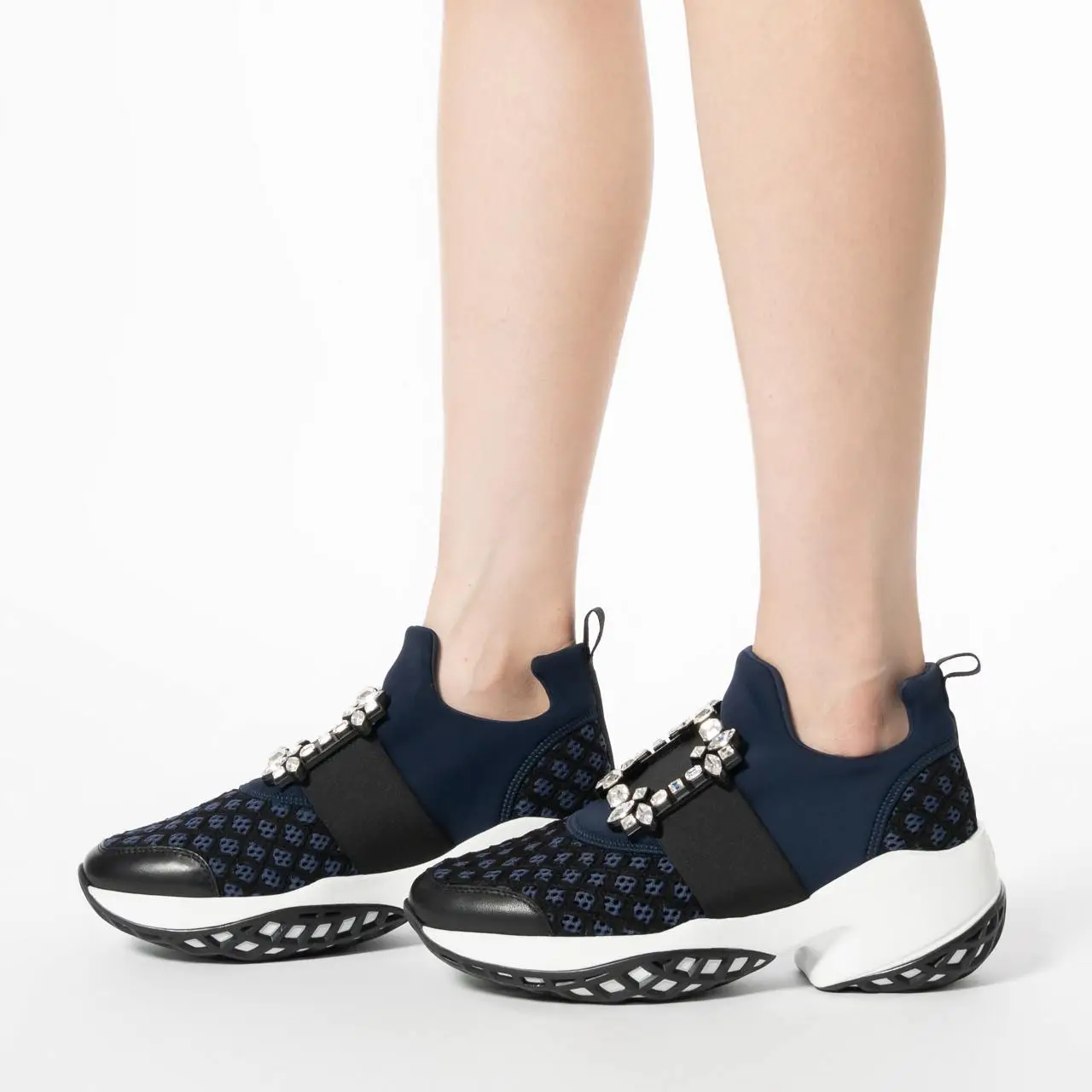 【Roger Vivier】Viv' Run Strass Buckle Fabrics スニーカー ブラック Woman ヴィヴ ラン ファブリック スニーカー
