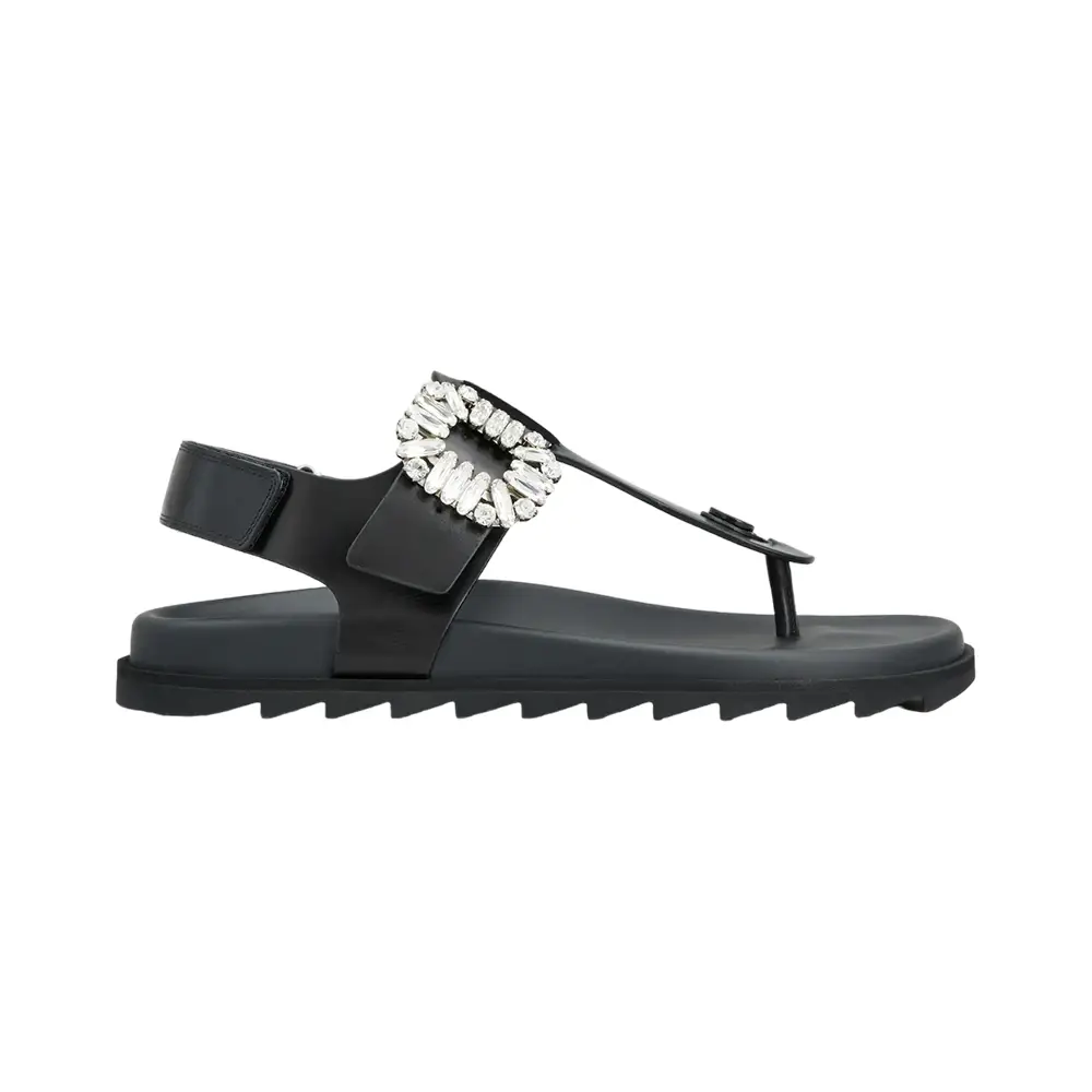 【送料 関税込】ROGER VIVIER Buckle leather sandals Buckle leather sandals in beige - Roger Vivier | Mytheresa