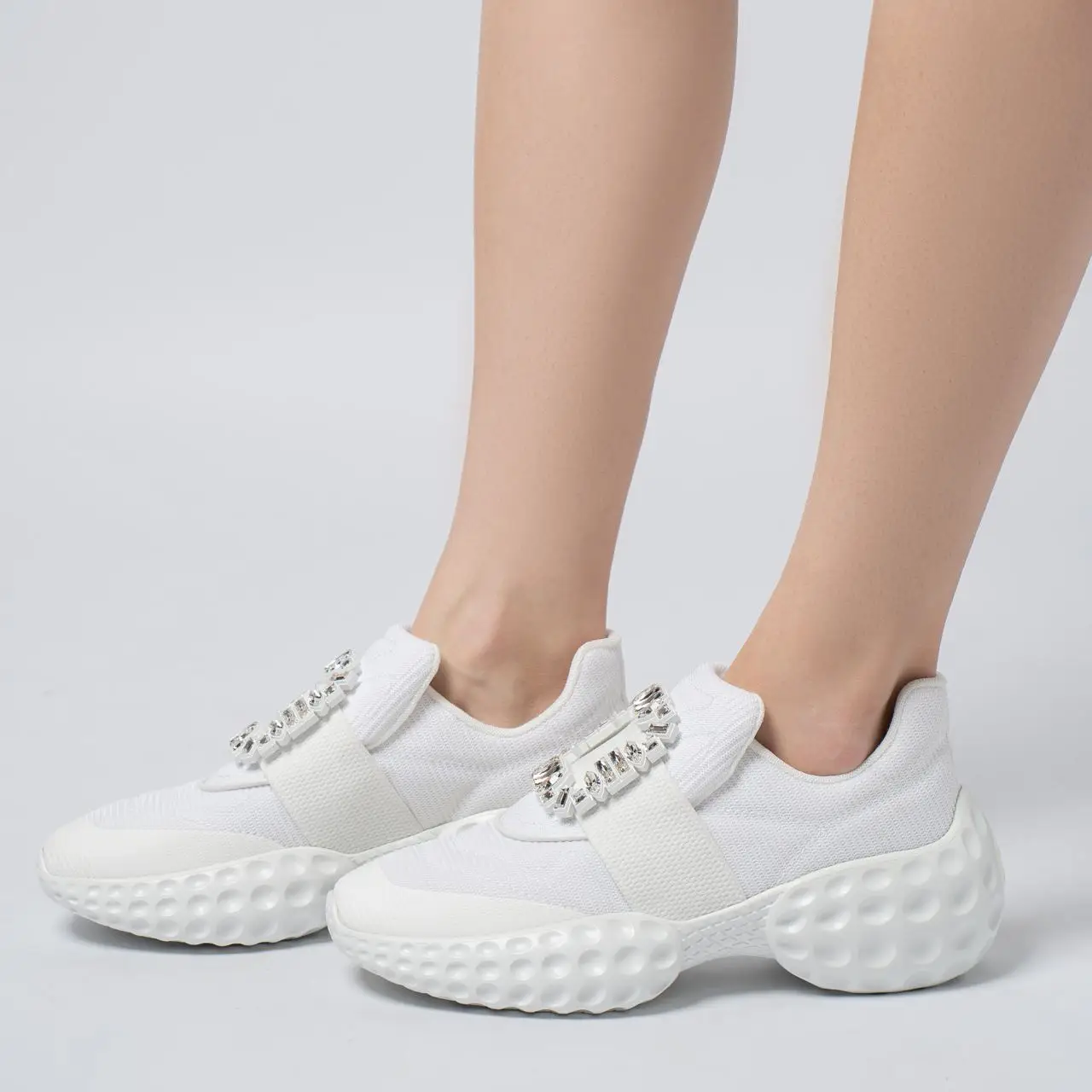 Roger Vivier Viv' Run Light Strass Buckle Sneakers White