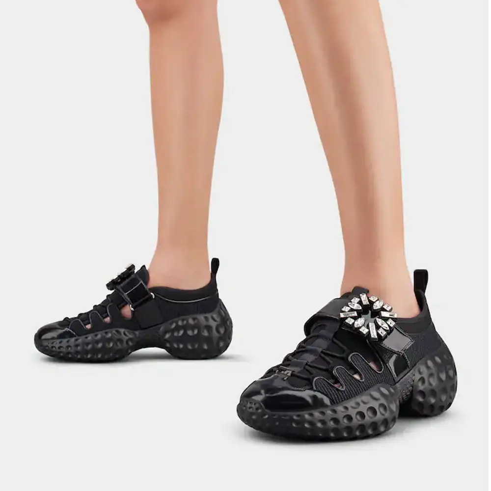 Roger Vivier Viv' Run Light Trekky Fabric Sneakers Black