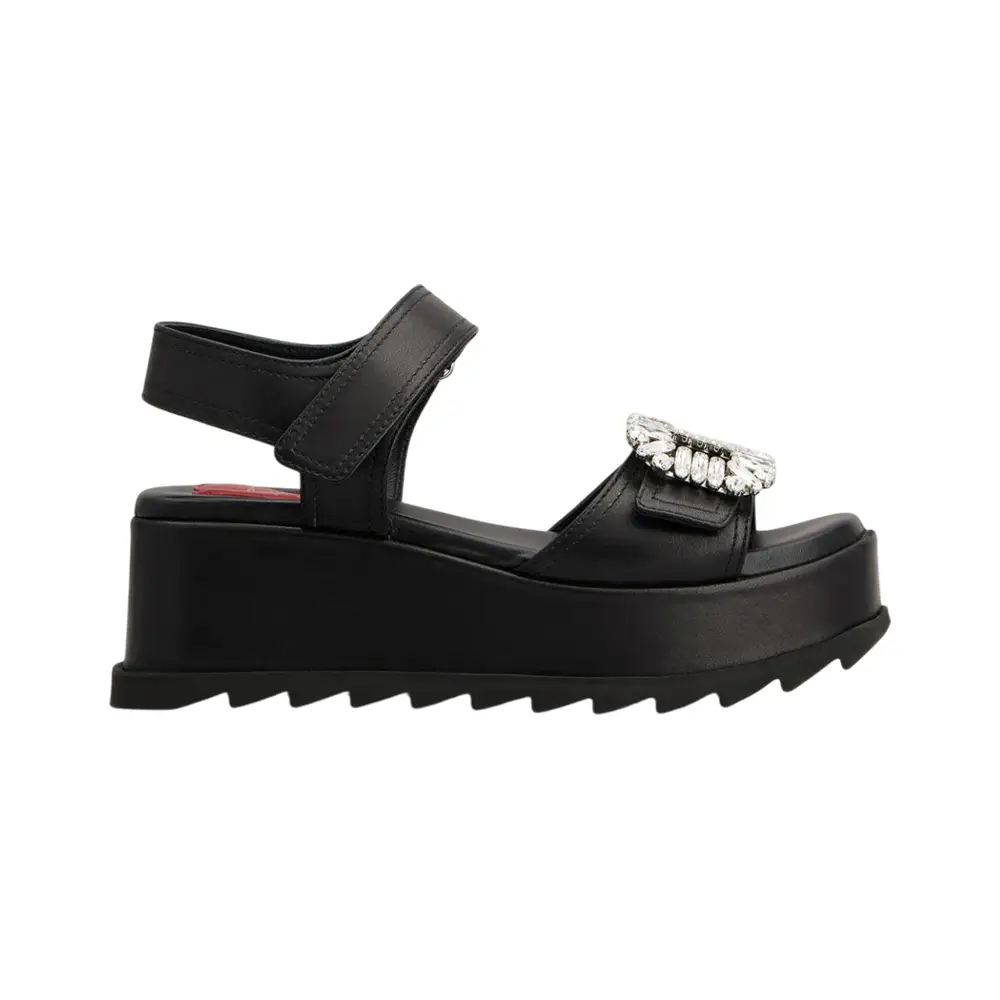 Roger Vivier Slidy Viv' Wedge Leather Sandals Black – voilà.id