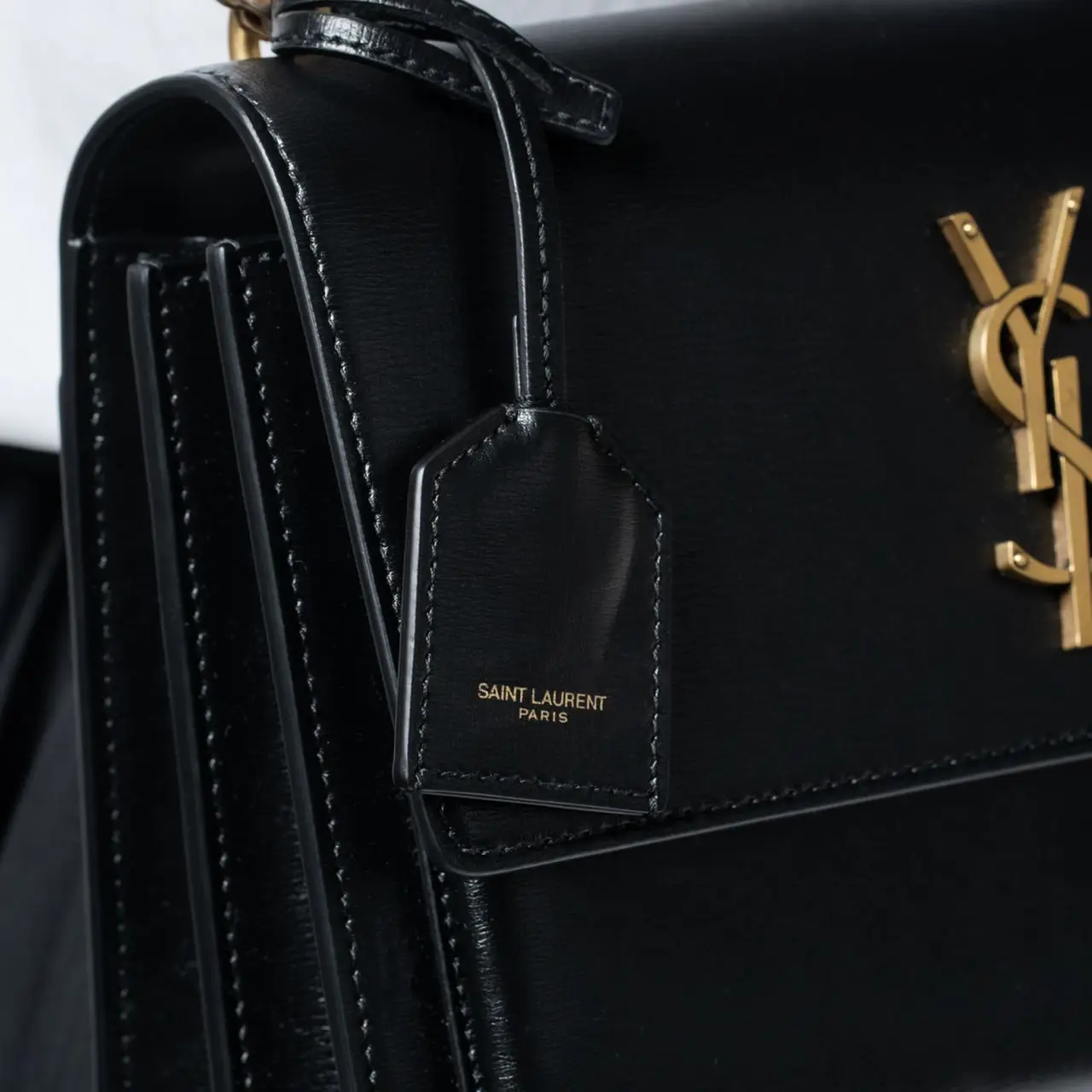Saint Laurent Sunset Medium Chain Bag Smooth Black Ghw