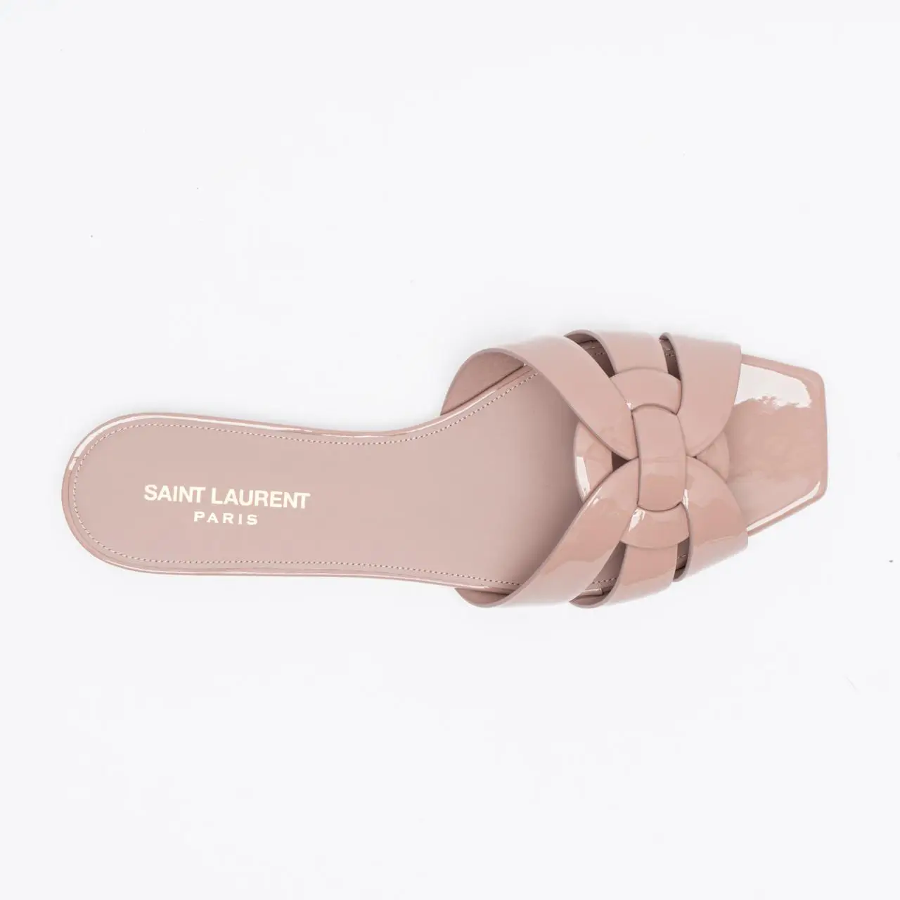 Saint Laurent Tribute Patent Leather Flat Mules Nude – voilà.id