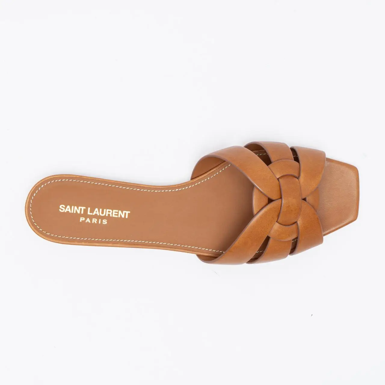 Saint Laurent Tribute Smooth Leather Flat Mules Brown – voilà.id