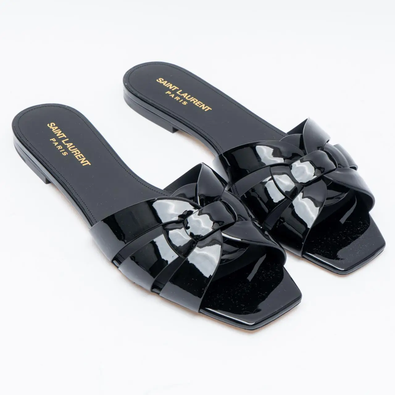 サンダル・ミュール SAINT LAURENT LEATHER TRIBUTE FLATS YSL SAINT LAURENT SILVER LEATHER TRIBUTE FLAT SANDAL SHOE