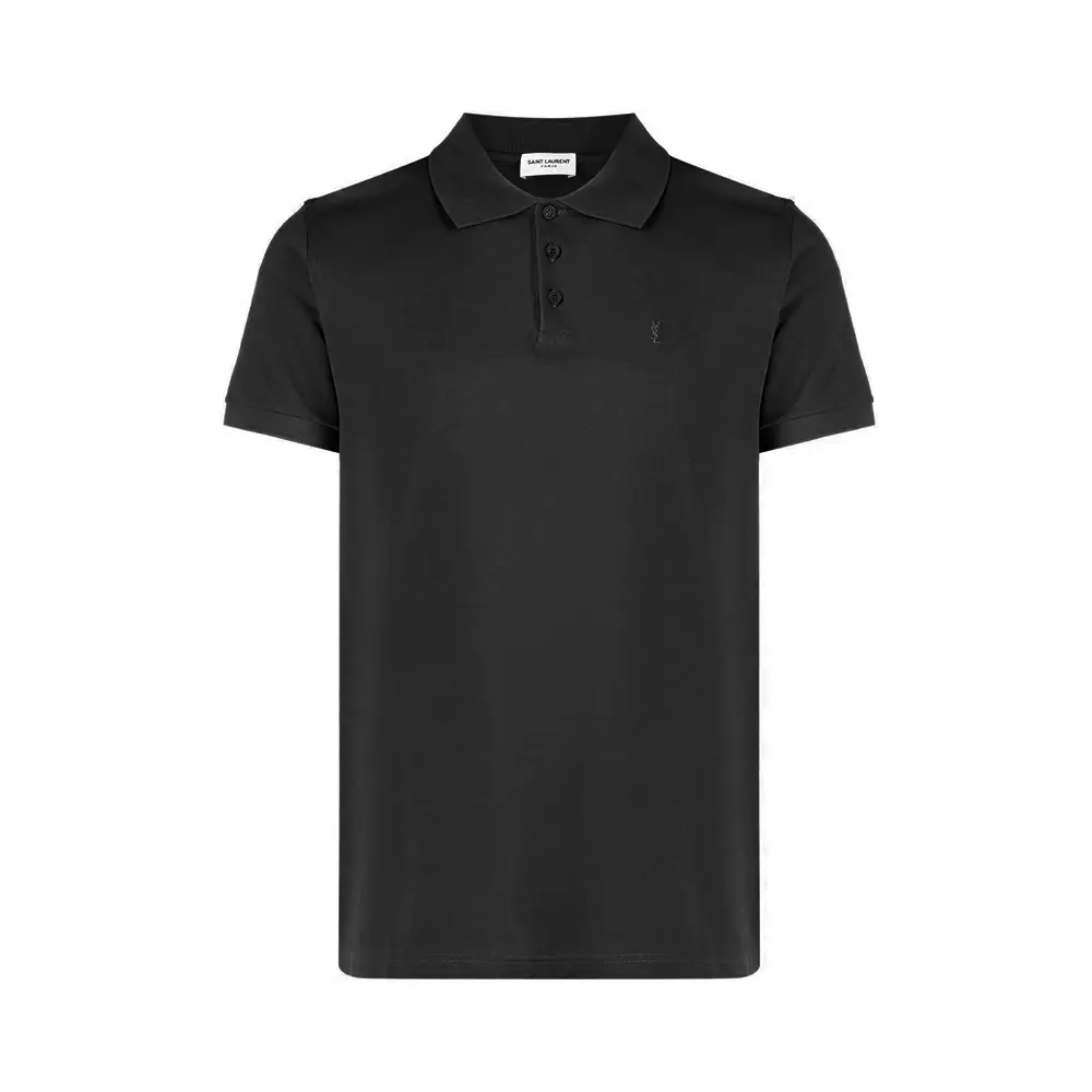 Saint Laurent Monogram Logo Embroidered Polo Shirt Black