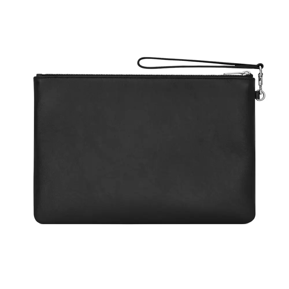 ★TOUT Y EST★ Rive Gauche Zipper Pouch Black 58136996NAE107 Saint Laurent Canvas Leather Rive Gauche Pouch | Saint