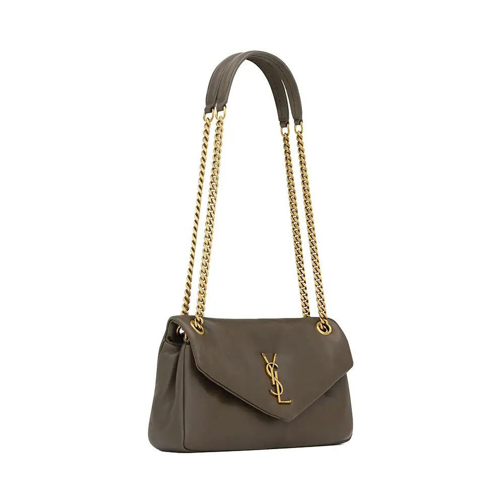 Saint Laurent Calypso Plunged Lambskin Shoulder Bag Light Musk