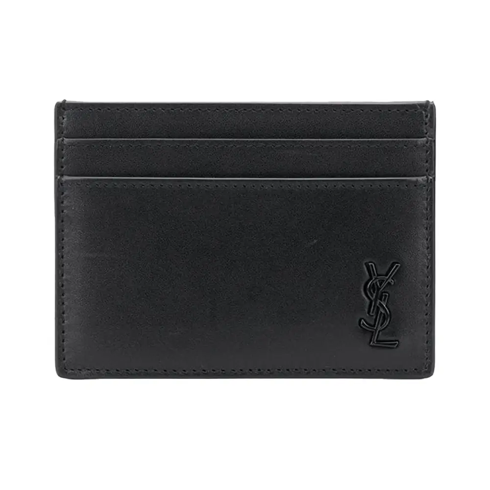 Saint Laurent Cassandre Logo Matte Tiny Card Case Leather Black