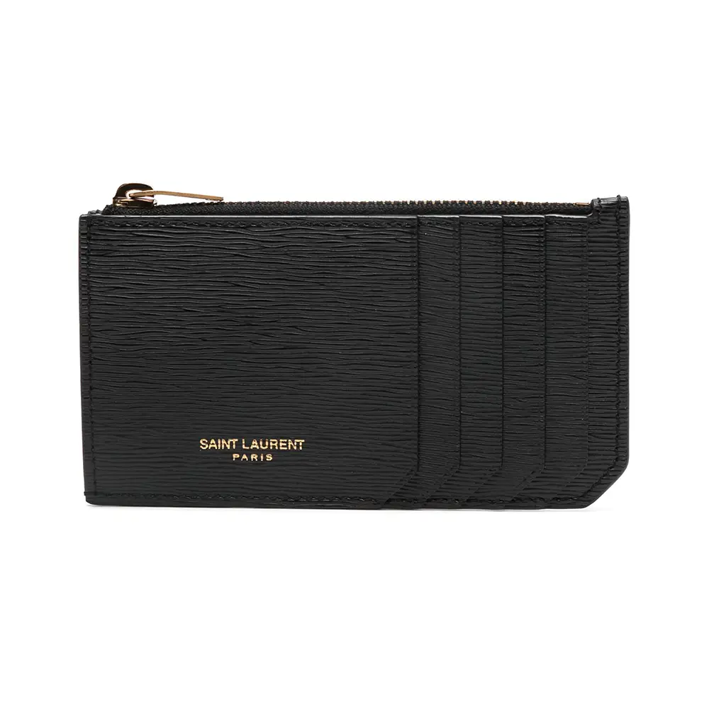 Saint Laurent Cassandre Logo Matte Tiny Card Case Leather Black