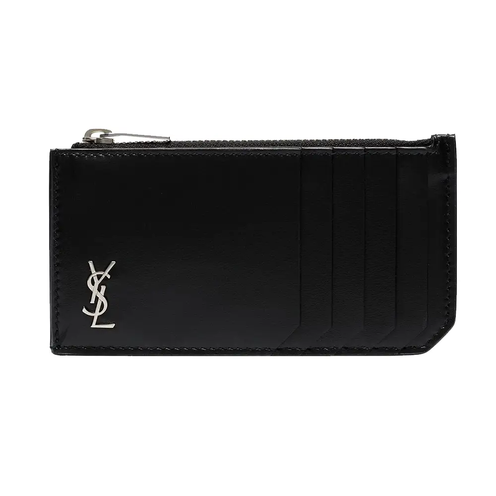 【Saint Laurent】 Tiny Cassandre Fragmentsレザーカードホルダ TINY CASSANDRE Zipped Fragments credit card case in SHINY