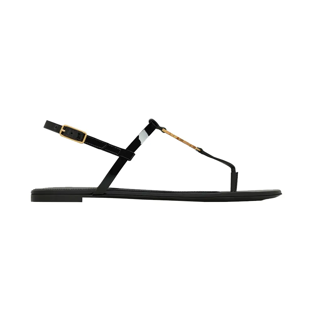 Saint Laurent Cassandra Sandals in Patent Leather Black