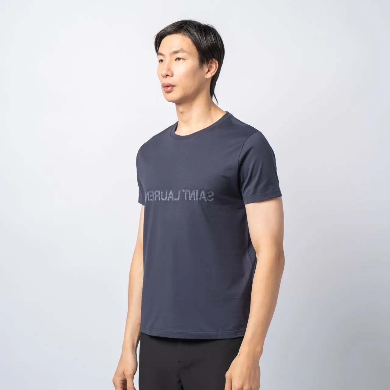 Saint Laurent Reflection Logo T-Shirt Navy – voilà.id