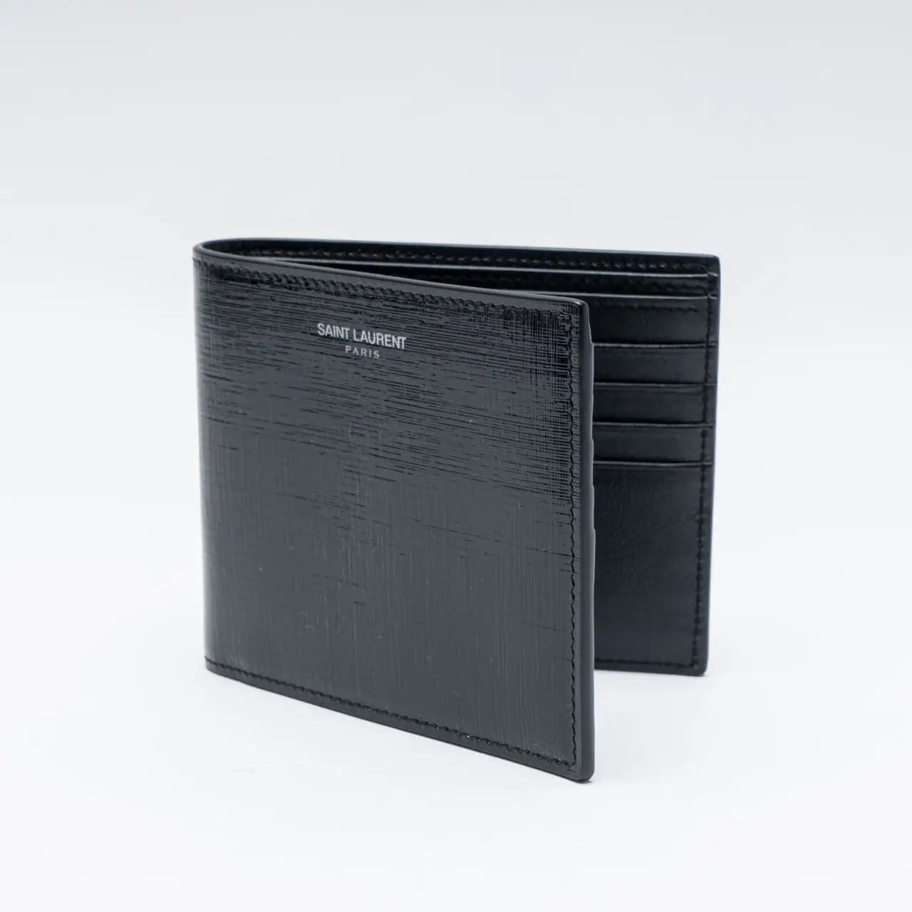 折りたたみ財布 Saint Laurent Black Grained Leather East West Wallet Saint Laurent Black grained leather East/West wallet with