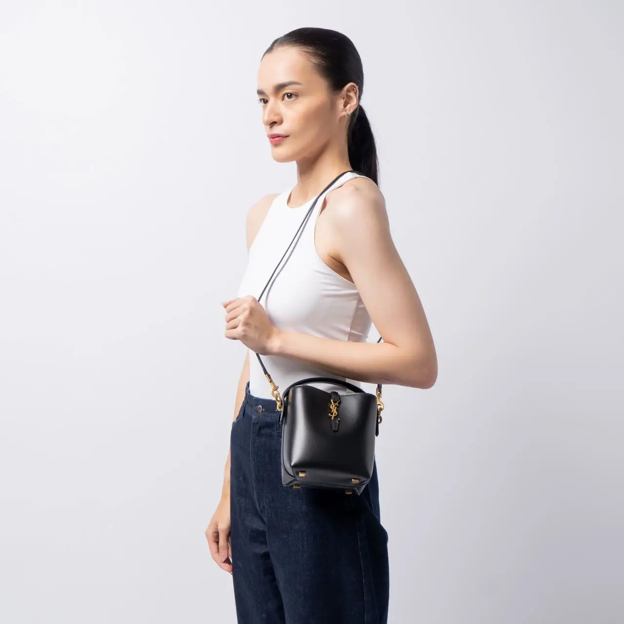 Saint Laurent Le 37 Mini Bucket Bag Shiny Leather Black