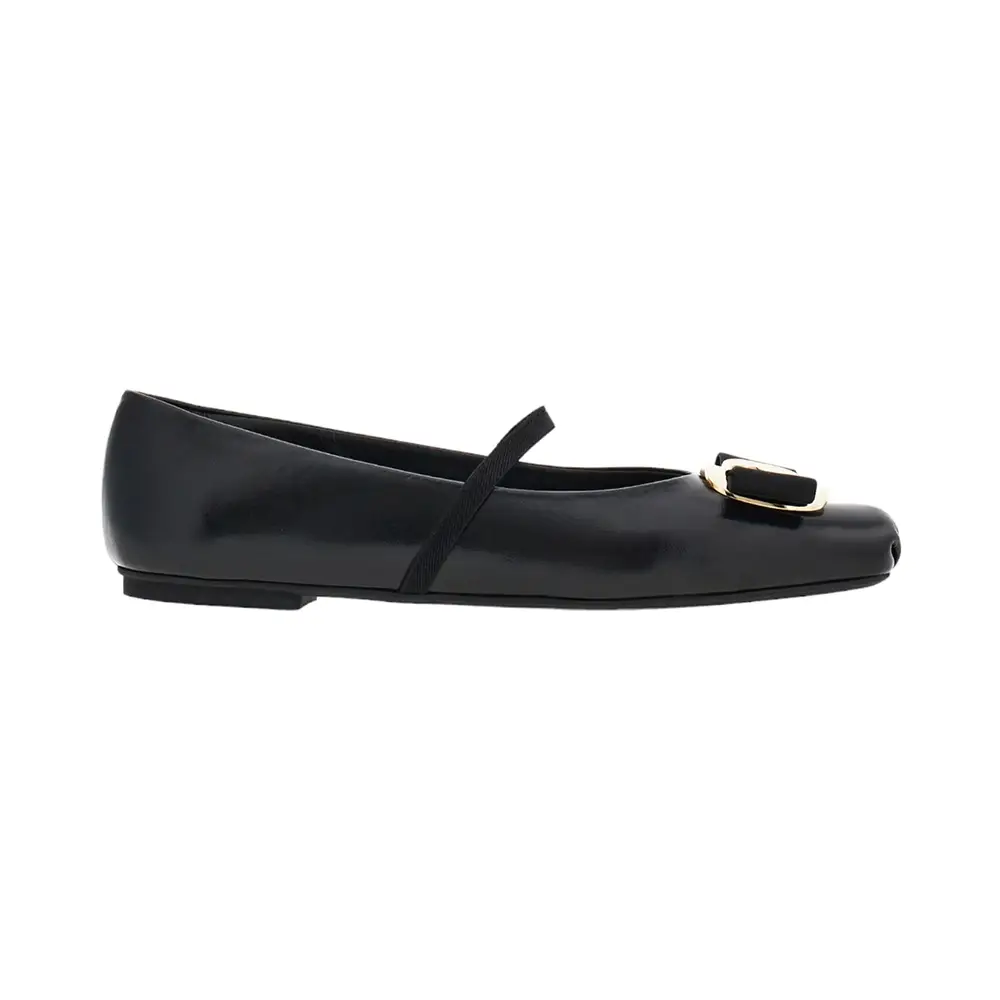 Salvatore Ferragamo Zina New Vara Plate Ballet Flats Black