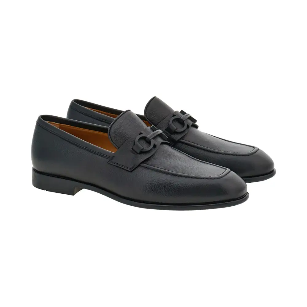 Salvatore Ferragamo Foster Hammered Calfskin Penny Loafers Black