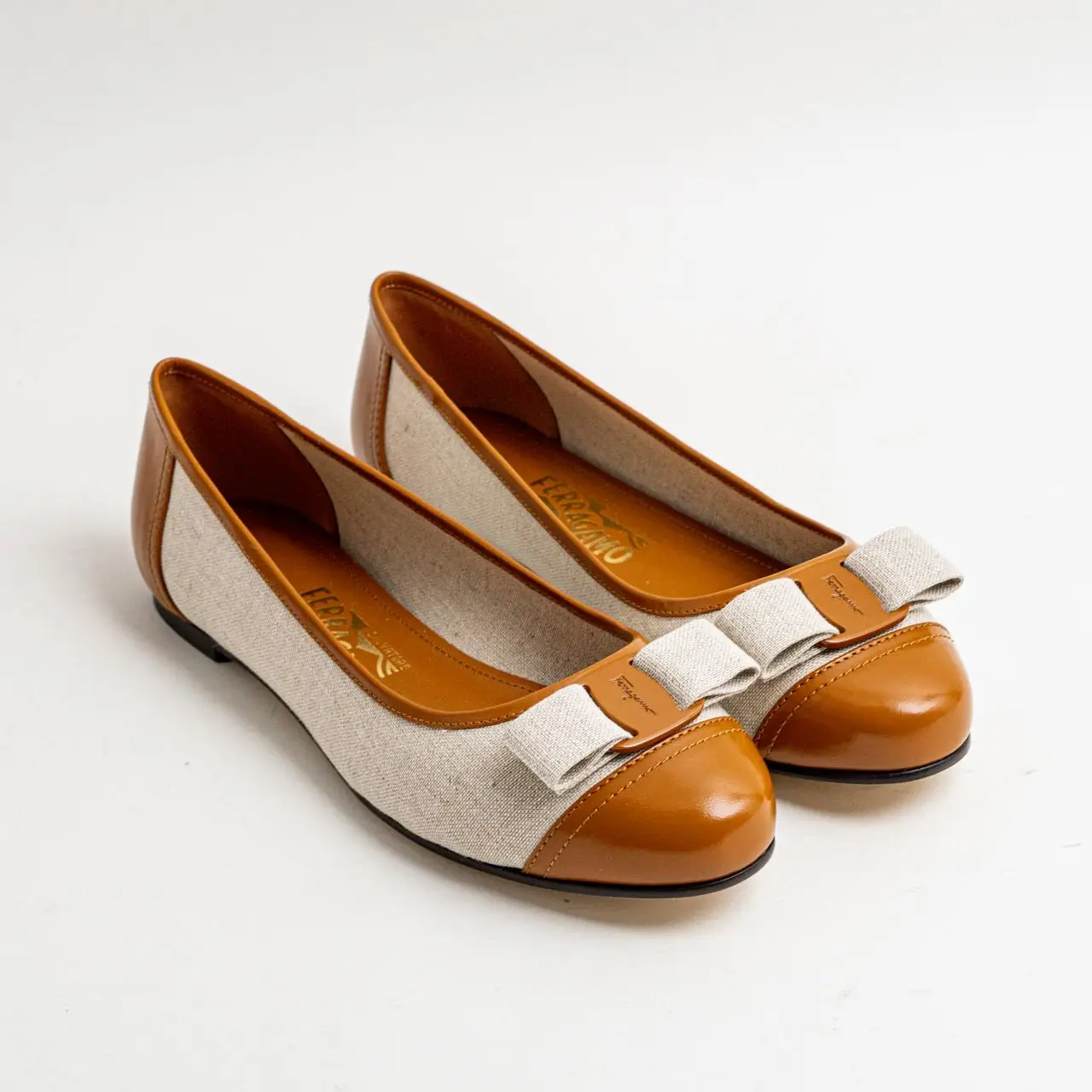 Salvatore Ferragamo Varina Sun Linen and Leather Flats