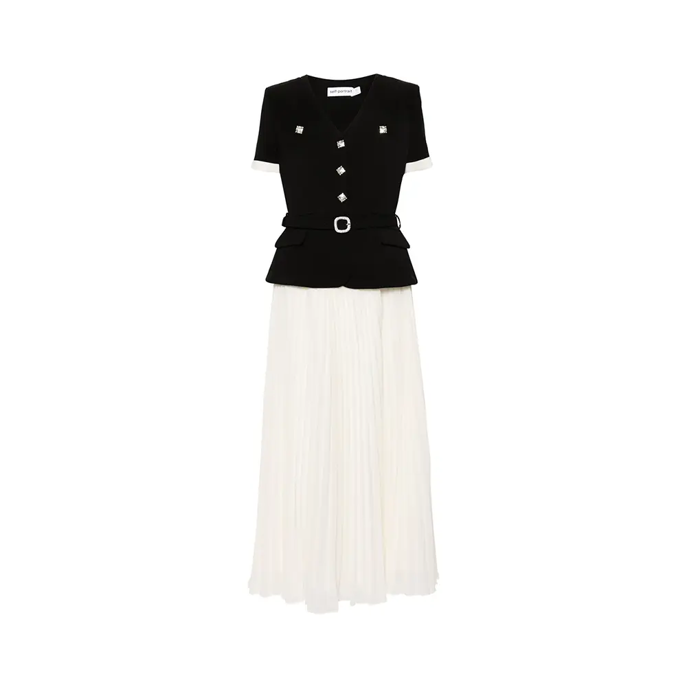 Self Portrait Contrast Crepe Chiffon Midi Dress Black – voilà.id