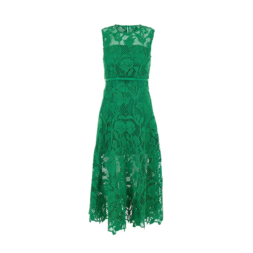 ワンピース Self-portrait Dark Green Floral Dress Green Lace Sleeveless Midi Dress – self-portrait-US