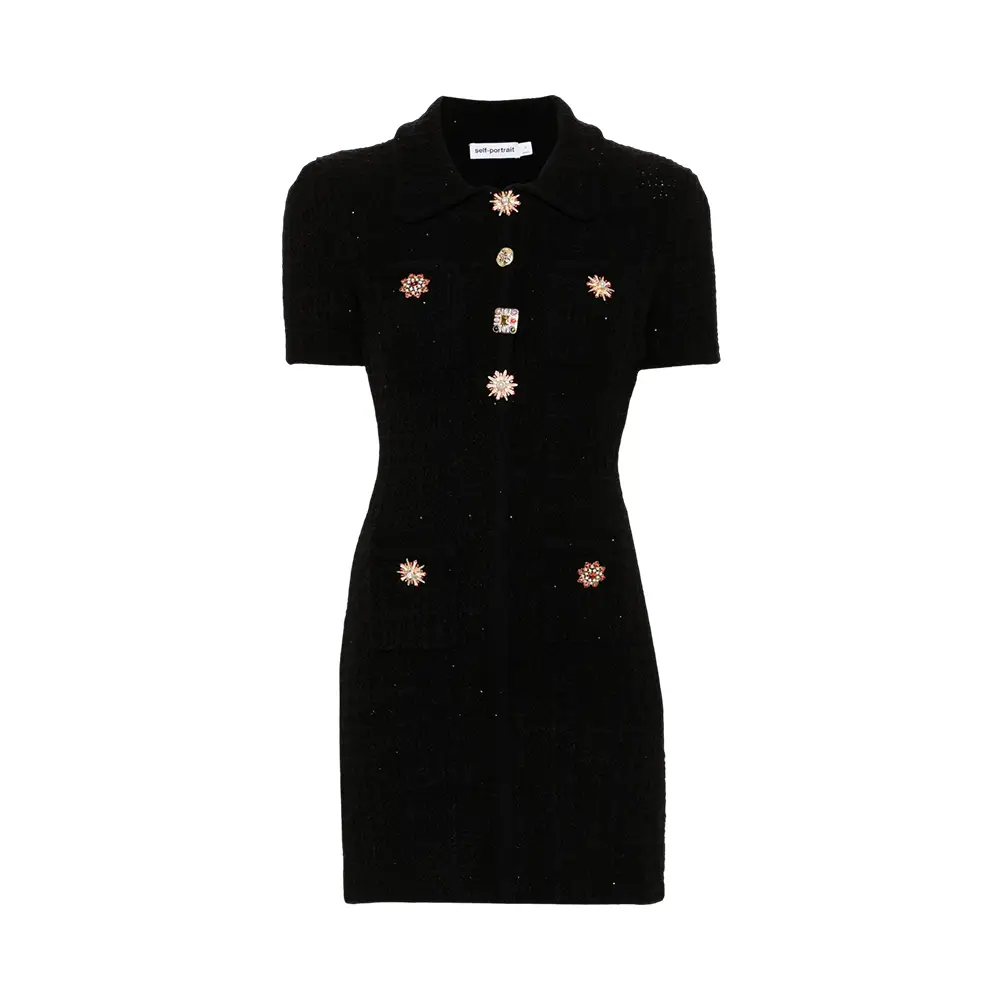 【送料&関税込】self-portrait Black Jewel Button Knit Mini S self-portrait Jewel Button Knit Mini Dress in Black | FWRD