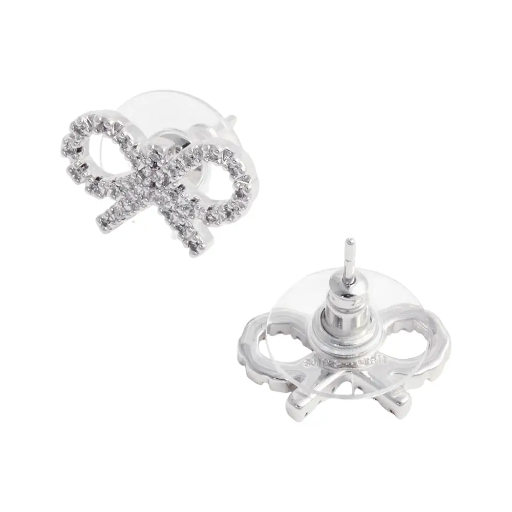 Self Portrait Micro Crystal Bow Earrings Silver Grey – voilà.id