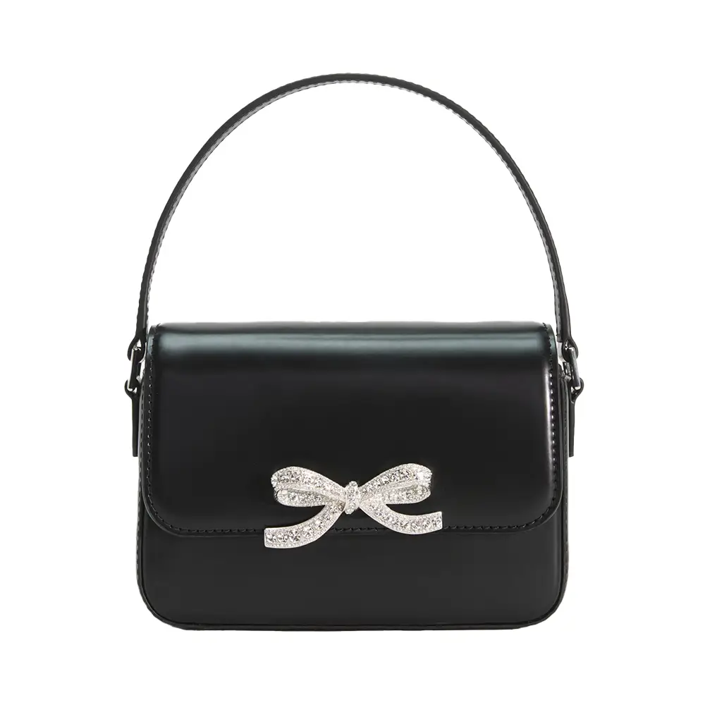 Self Portrait Crystal Bow Micro Leather Baguette Bag Black – voilà.id