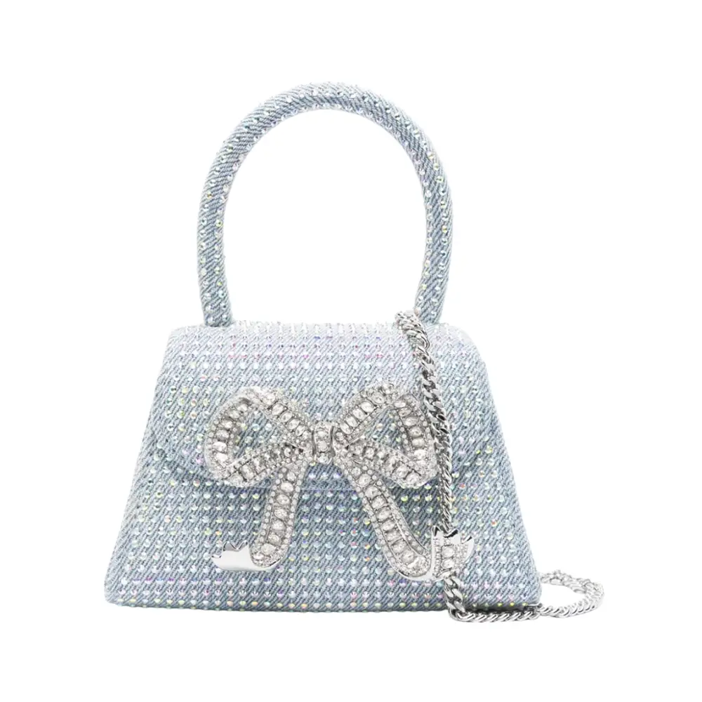 Self Portrait Rhinestone Micro Bow Top Handle Bag Blue