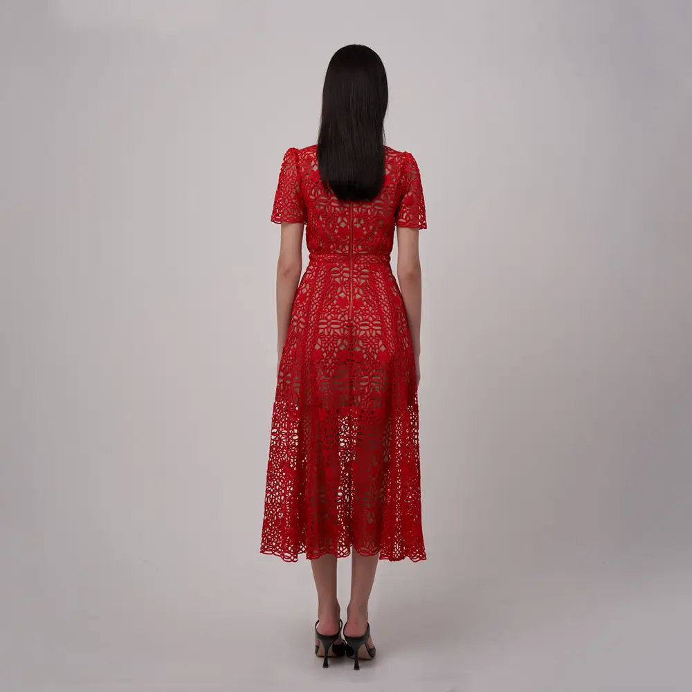 Self-Portrait 上品 Red Bandeau Lace ミディドレス Lace midi