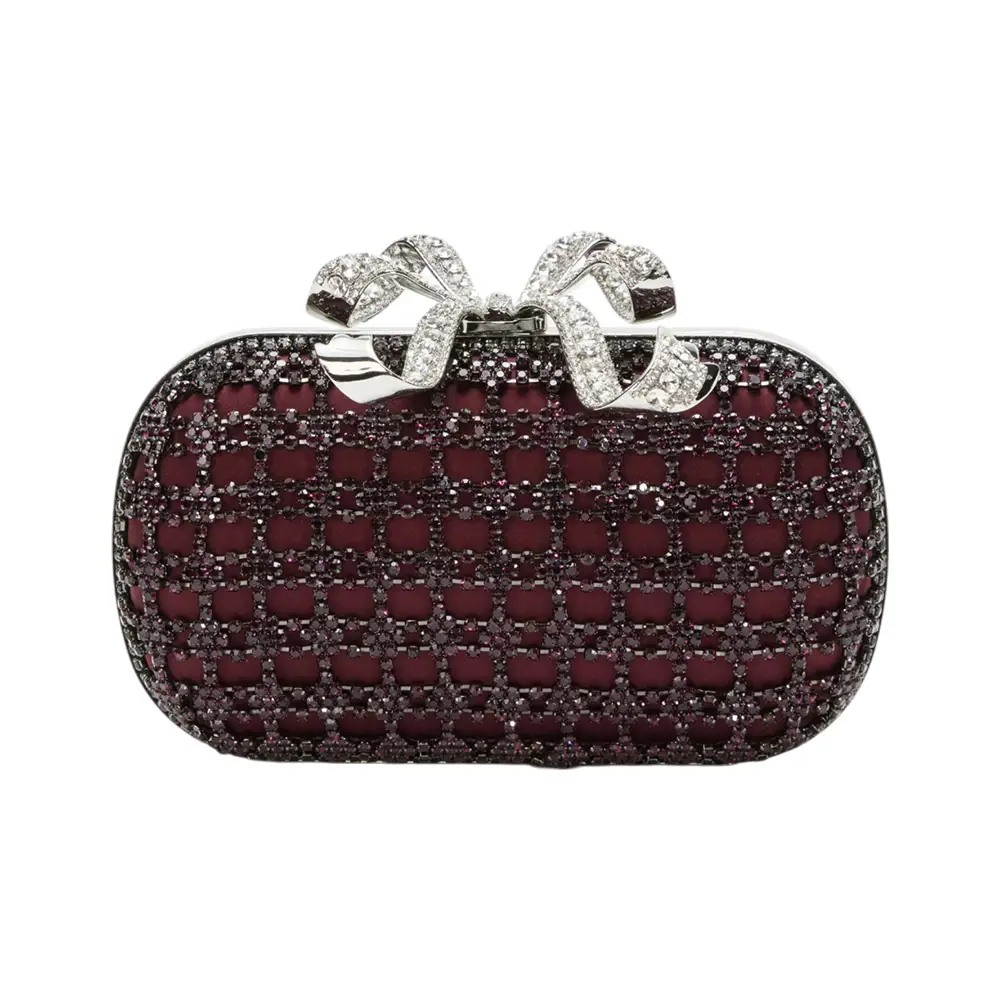 クラッチバッグ SELF PORTRAIT FW25 Clutches (PF25 316 BU BURGUNDY) Burgundy Leather Curved Shoulder Bag – self-portrait